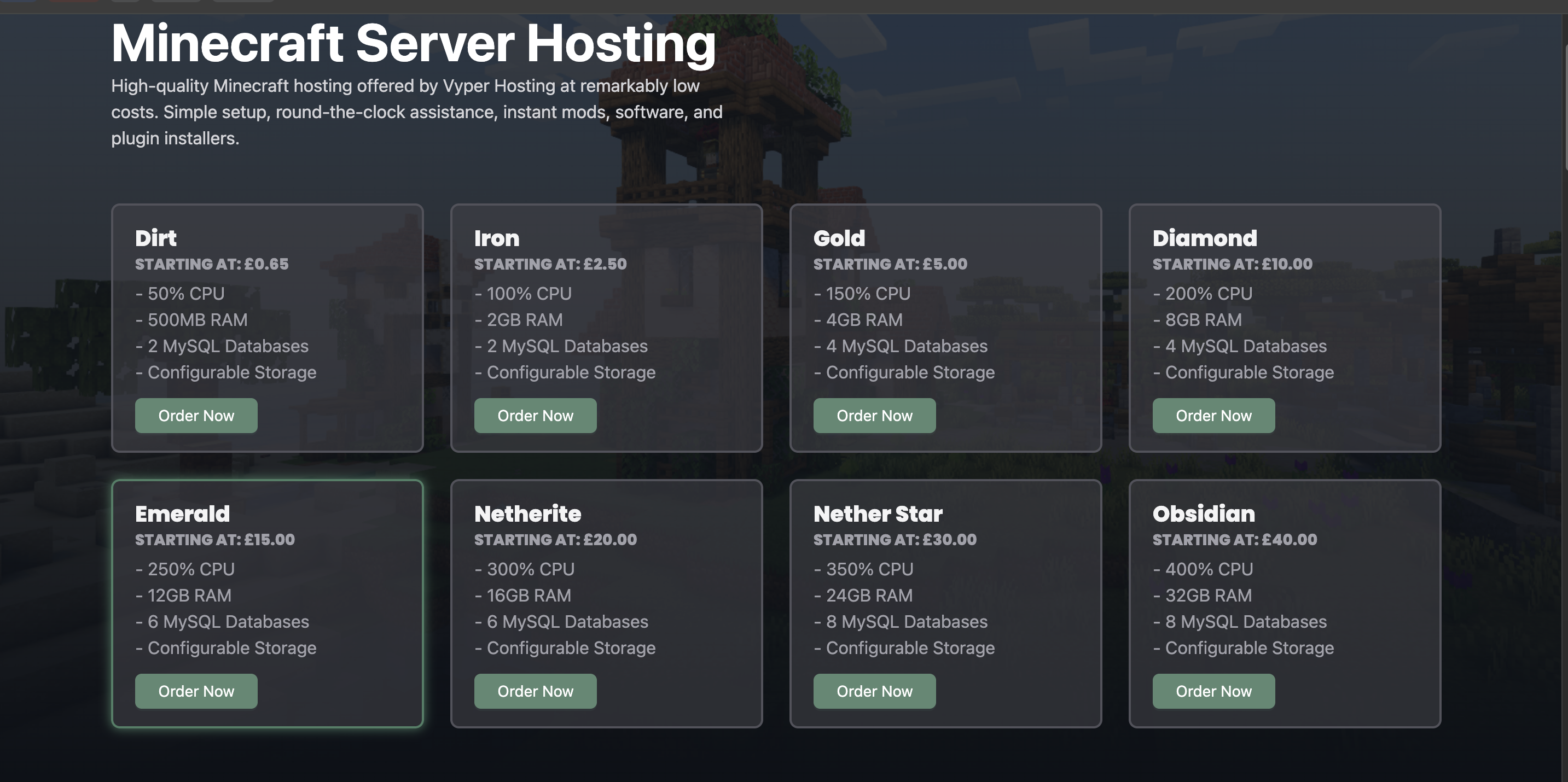 Selecting server plan options