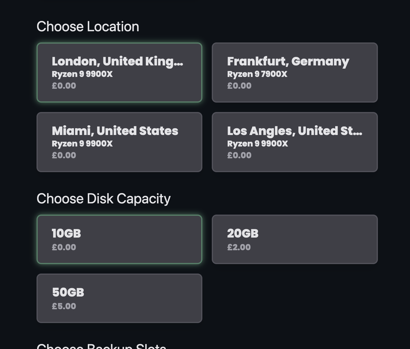 Entering server details and location